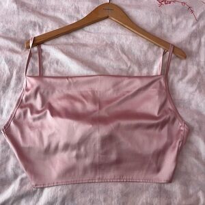 Pink Satin Cowl Neck Crop Top